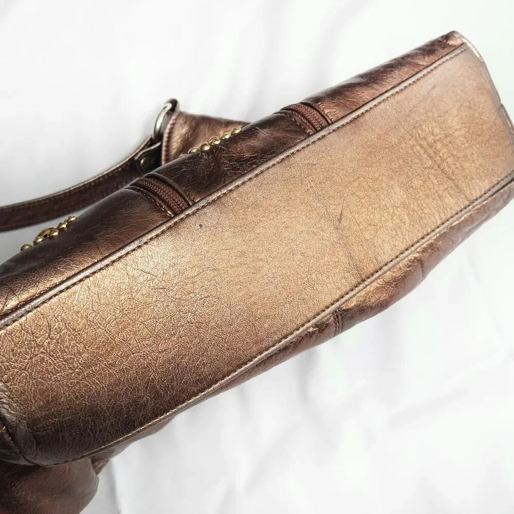 Valerie Jean Metallic Leather Shoulder Bag Bronze OS Y2K Boho Glam Studded